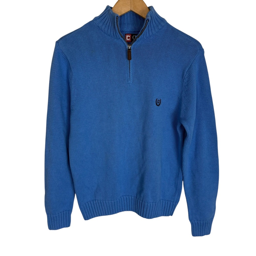 NWT Chaps Mens Quarter Zip Sweater Blue Cotton Shaker Stitch Mock Neck Medium